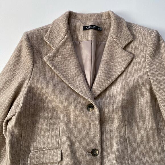 NWT Lauren Ralph Lauren Reefer Coat Plus Size 20W Wool Herringbone Beige $400 - Picture 5 of 8
